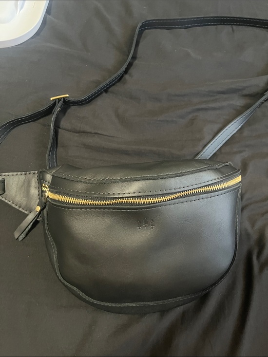 Portland Leather Handbags - Portland Leather Black Leather Belt Bag with Gold Zip
